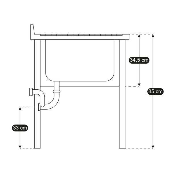 Lavello acciaio inox con 2 vasche e gocciolatoio dx-Prof70cm