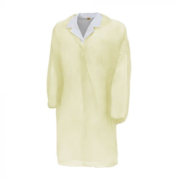 Camice monouso in tnt giallo con allacciatura e velcro frontale